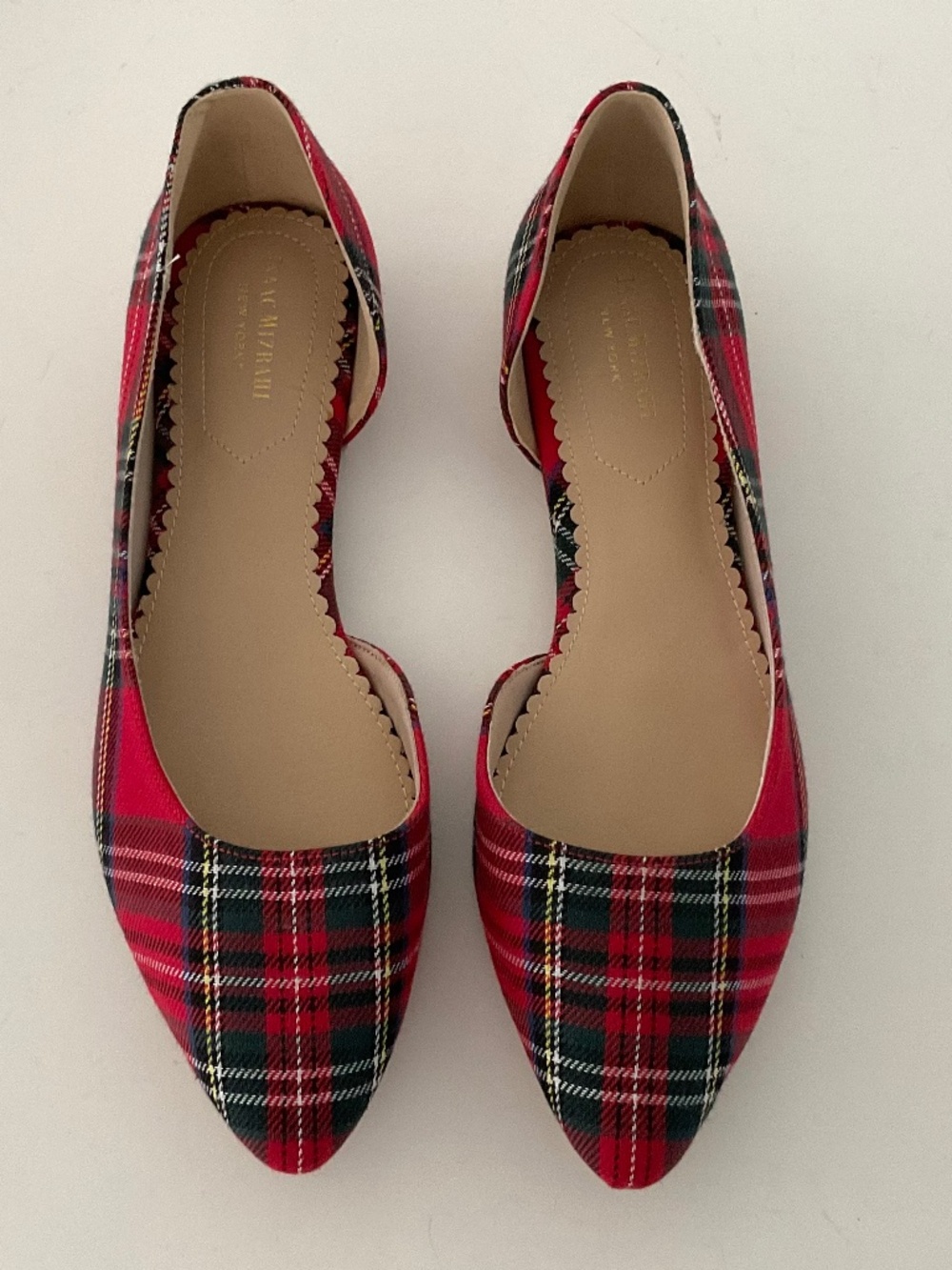 ISAAC  MIZRAHI Red Plaid Pointed Toe D'Orsay Flats Size 9 LIKE NEW